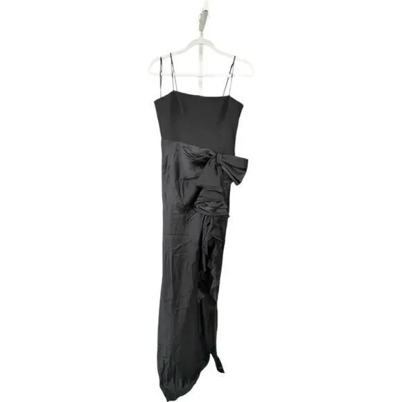 Cinq a Sept Drina Gown High‎ Low Crepe Satin Bow Size 6 Black - Picture 3 of 9